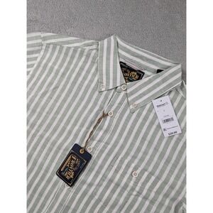 Frontier Threads Mens Large Short Sleeve Button Down Shirt Green White Stripe